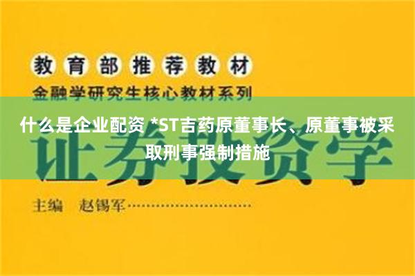 什么是企业配资 *ST吉药原董事长、原董事被采取刑事强制措施