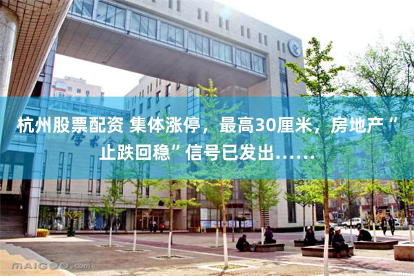杭州股票配资 集体涨停，最高30厘米，房地产“止跌回稳”信号已发出……